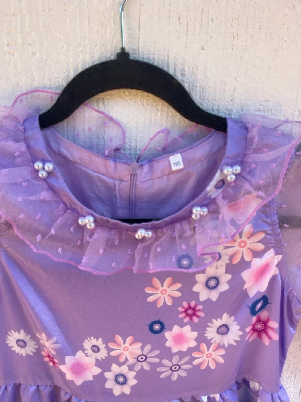 Lavender Floral Tiered Ruffle Midi Dress Pearl Tulle Sleeves Cottagecore